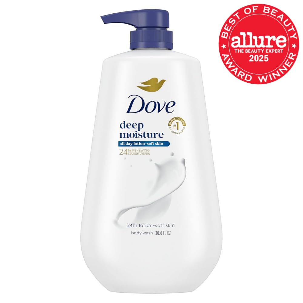 Dove Deep Moisture Body Wash for Dry Skin - 24HR Lotion Softness with No Sulfates & Parabens