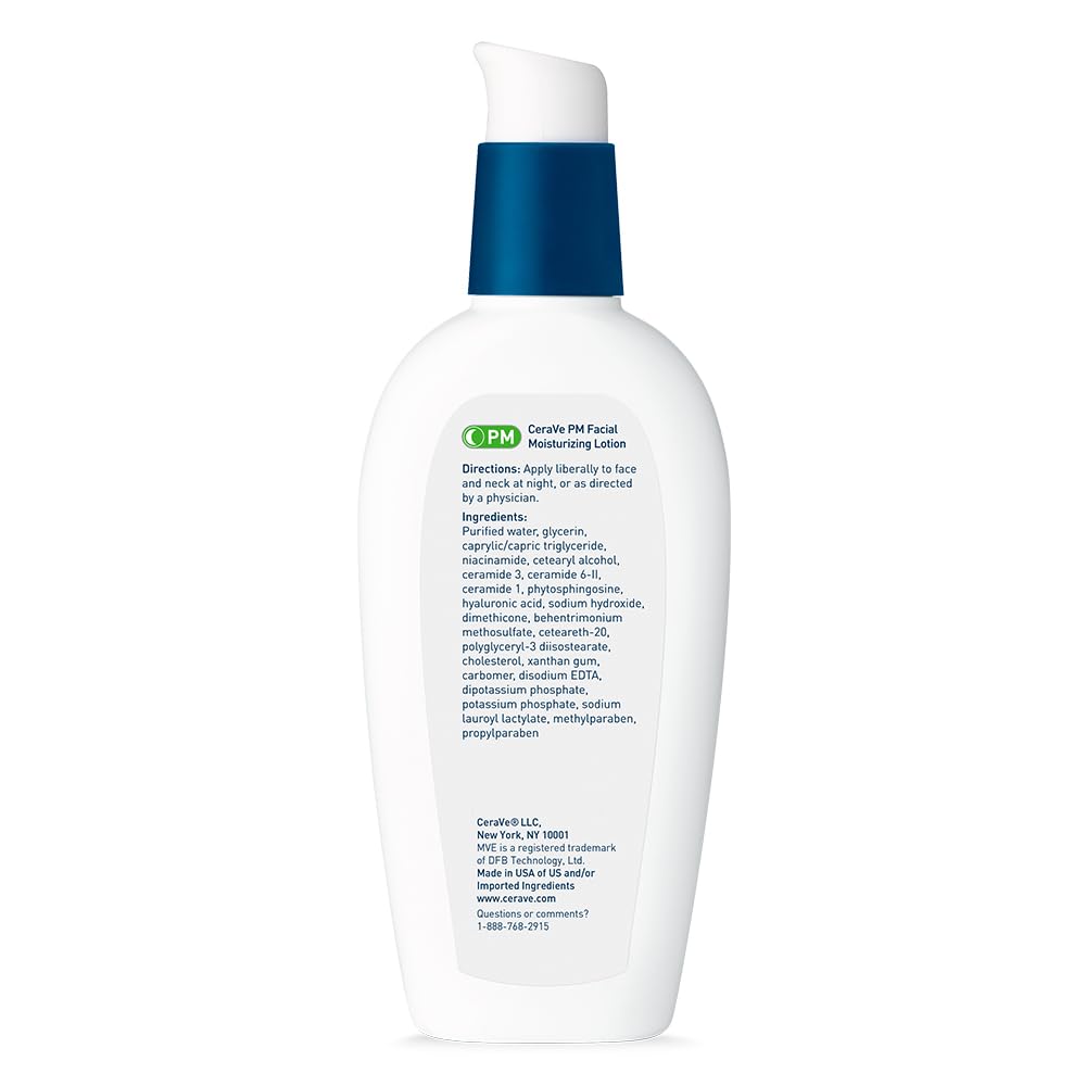 CeraVe PM Night Moisturizer with Hyaluronic Acid & Niacinamide for All Skin Types, 3 oz