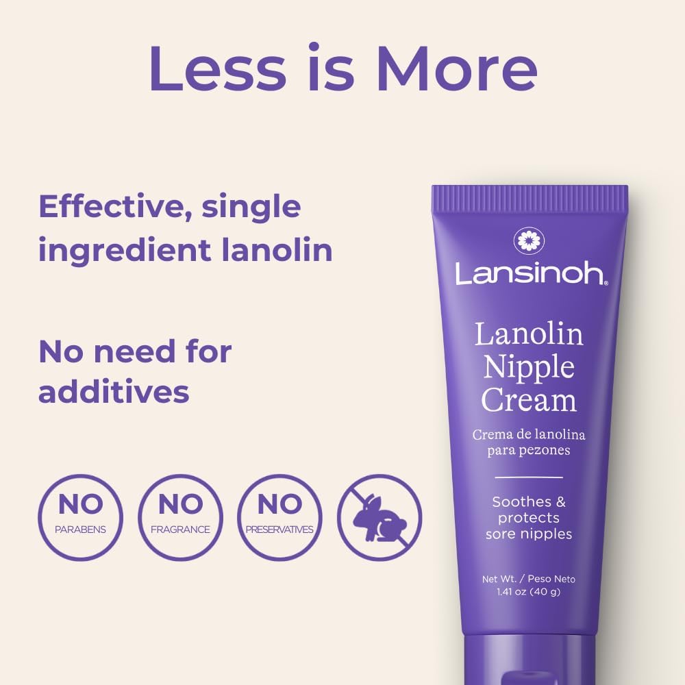 Lansinoh Natural Lanolin Nipple Cream for Sore Breasts - 100% Safe for Baby, 1.41 oz