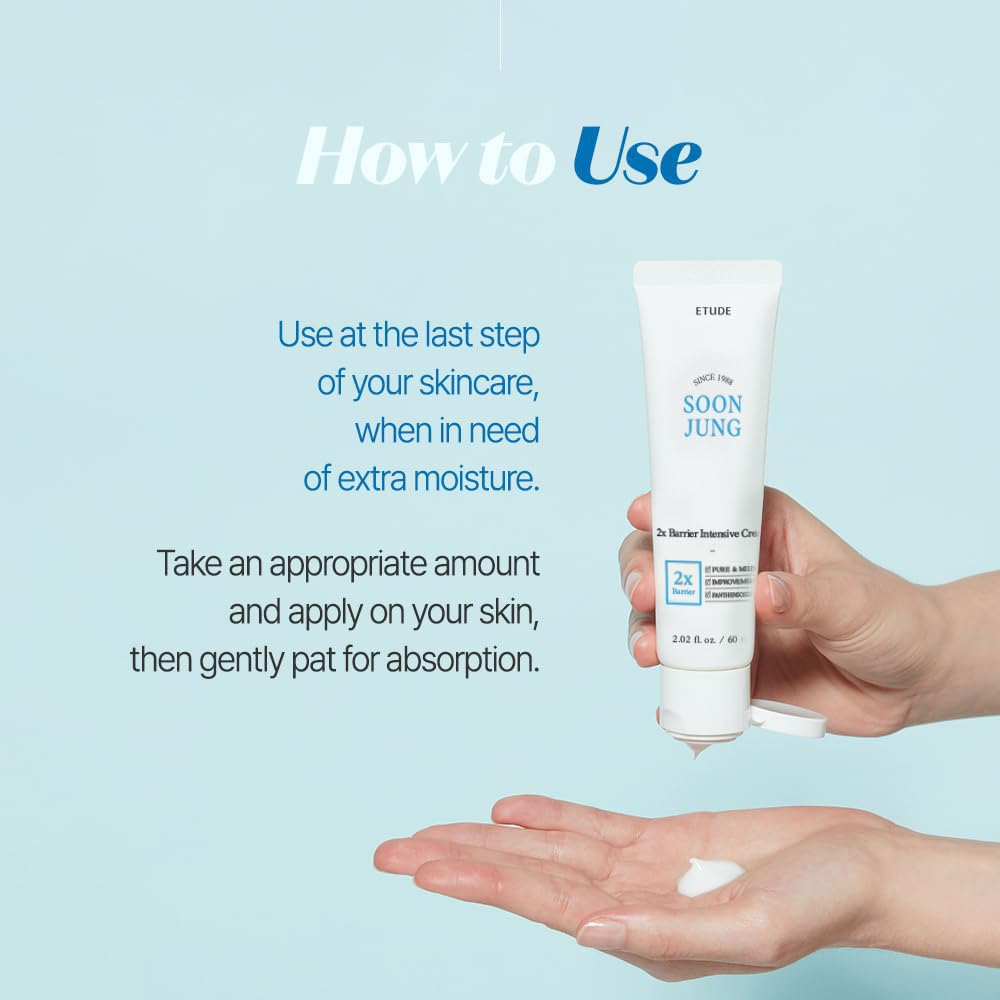 ETUDE SoonJung 2x Barrier Repair Moisturizer for Sensitive Skin - Panthenol & Madecassoside Rich Cream, pH Balanced