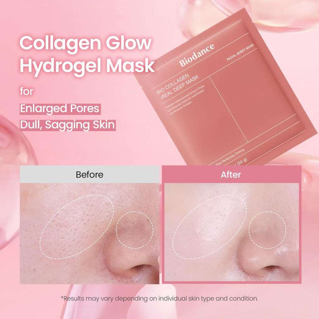 BIODANCE Bio-Collagen Hydrogel Overnight Mask - Deep Hydration & Pore Tightening for All Skin Types (4 Count)