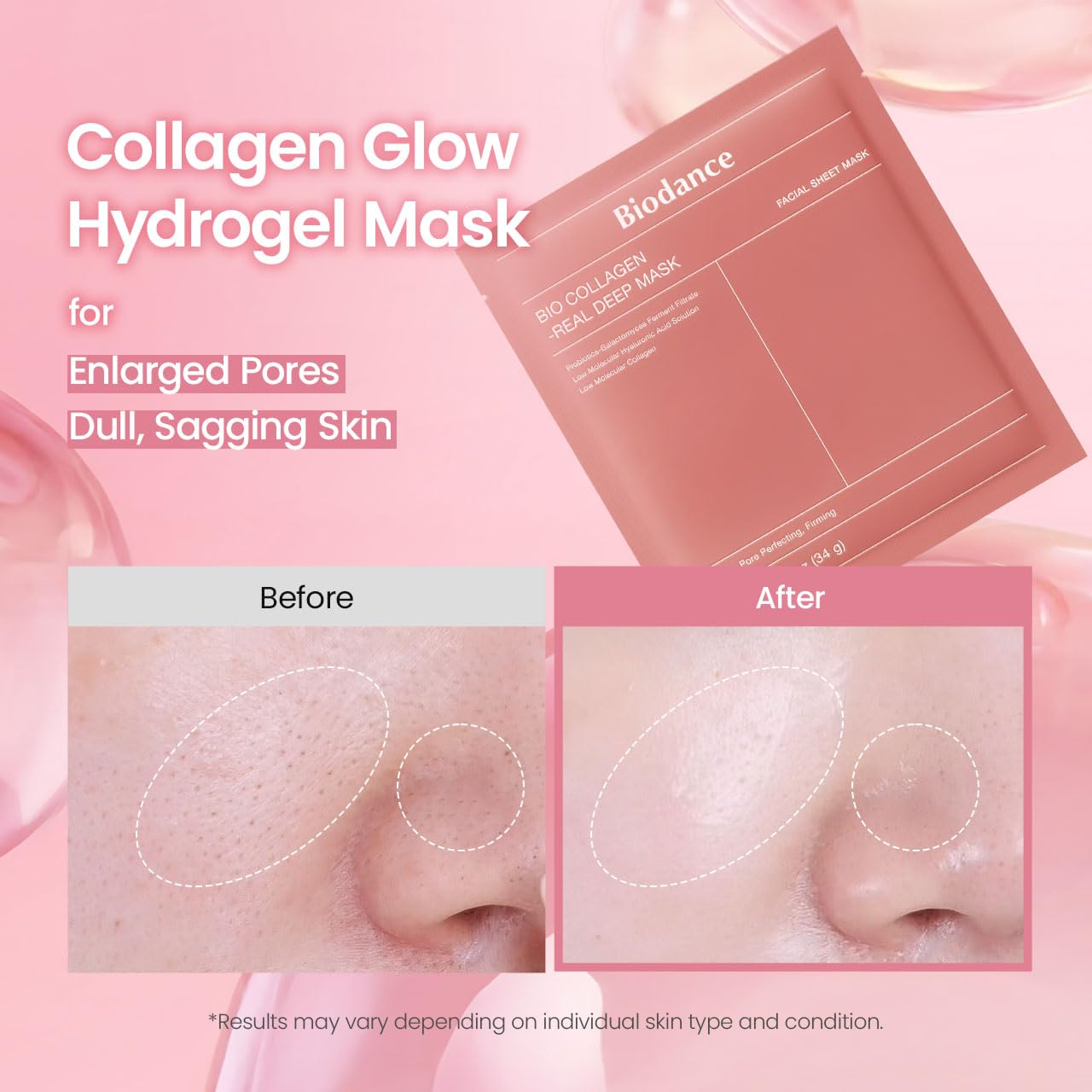 BIODANCE Bio-Collagen Hydrogel Overnight Mask - Deep Hydration & Pore Tightening for All Skin Types (4 Count)