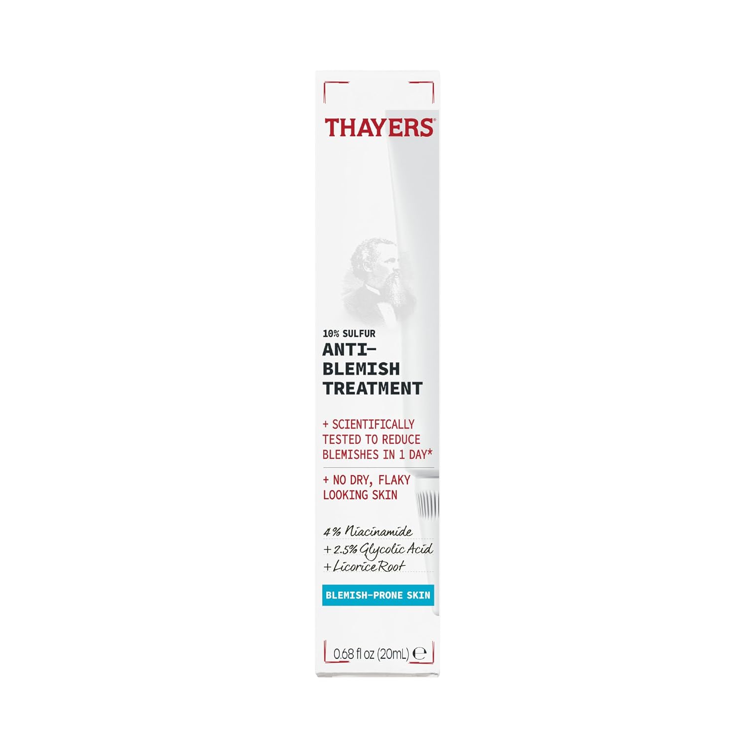 THAYERS Rapid Acne Treatment with 10% Sulfur & Niacinamide for Spot Care, 0.68 fl oz