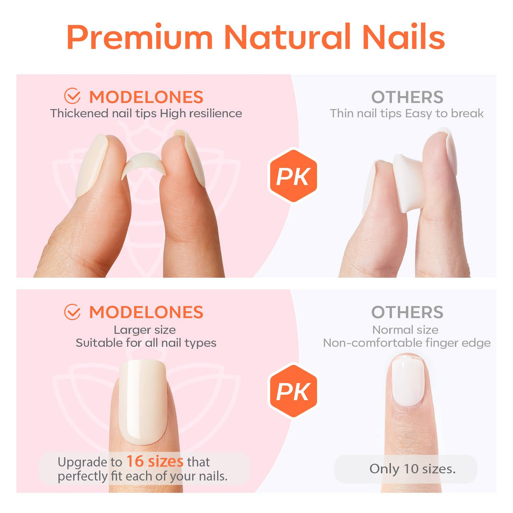 Modelones French Tip Press On Nails - 32Pcs Short Oval Nude Kit