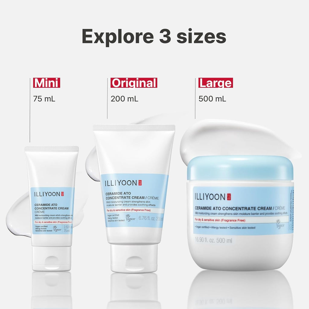 Illiyoon Ceramide Ato Concentrate Cream - 100hr Hydration for Dry & Sensitive Skin, Gentle for All Ages