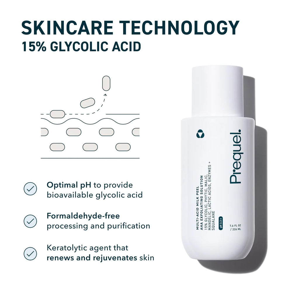 Prequel Skin Multi-Acid Milk Peel - 15% Glycolic Acid Face Exfoliant for Brighter, Smoother Skin, 7.6 oz