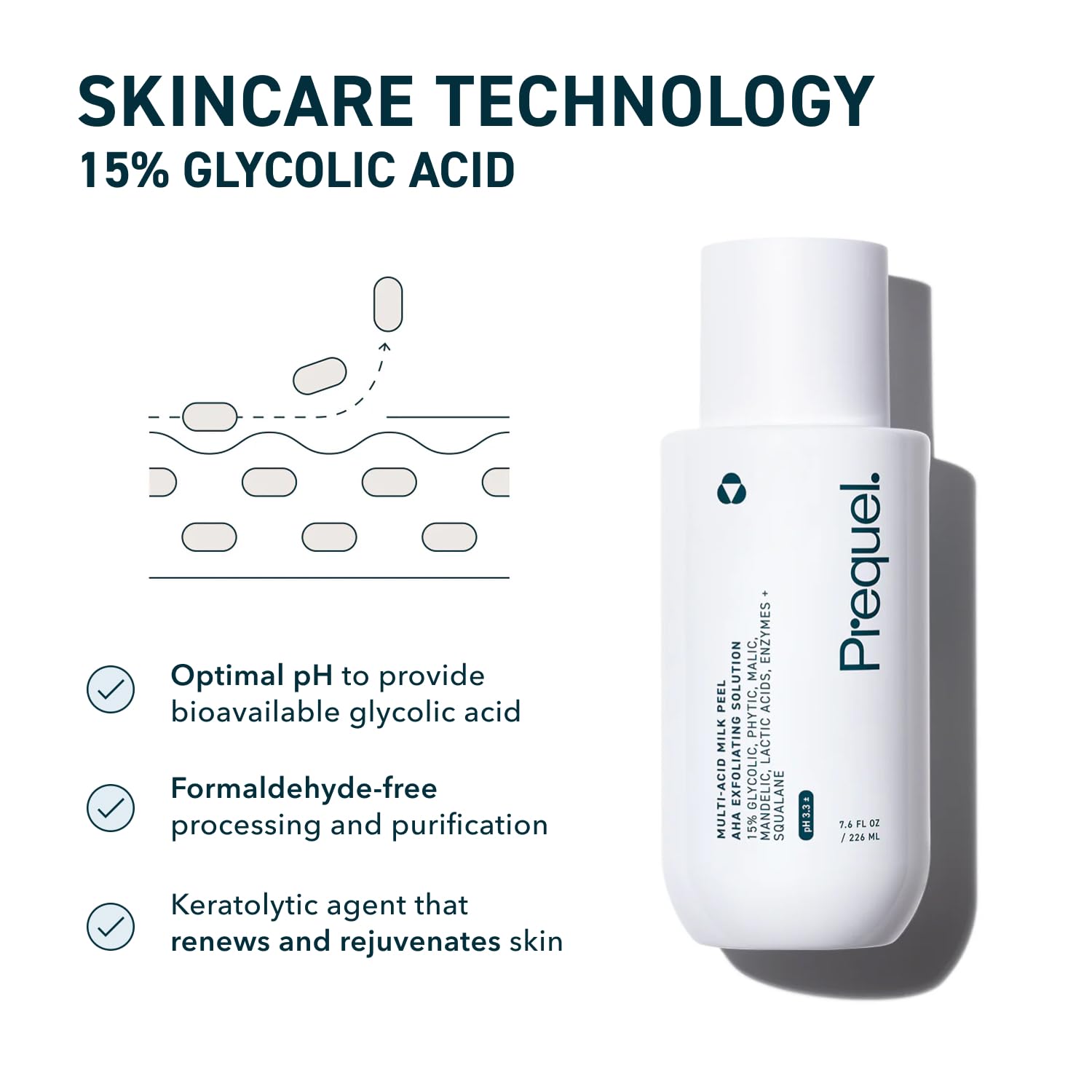 Prequel Skin Multi-Acid Milk Peel - 15% Glycolic Acid Face Exfoliant for Brighter, Smoother Skin, 7.6 oz