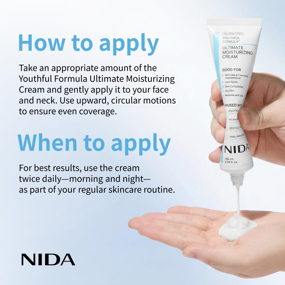 NIDA Youthful Formula Moisturizing Cream for Wrinkles & Dry Skin - Hyaluronic Acid, Collagen | 100ml