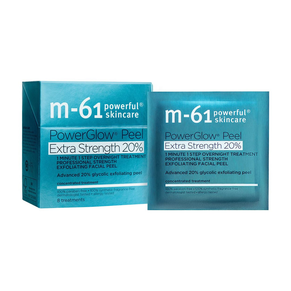 m-61 PowerGlow 20% Glycolic Acid Overnight Facial Peel - Professional Strength Exfoliating Pad