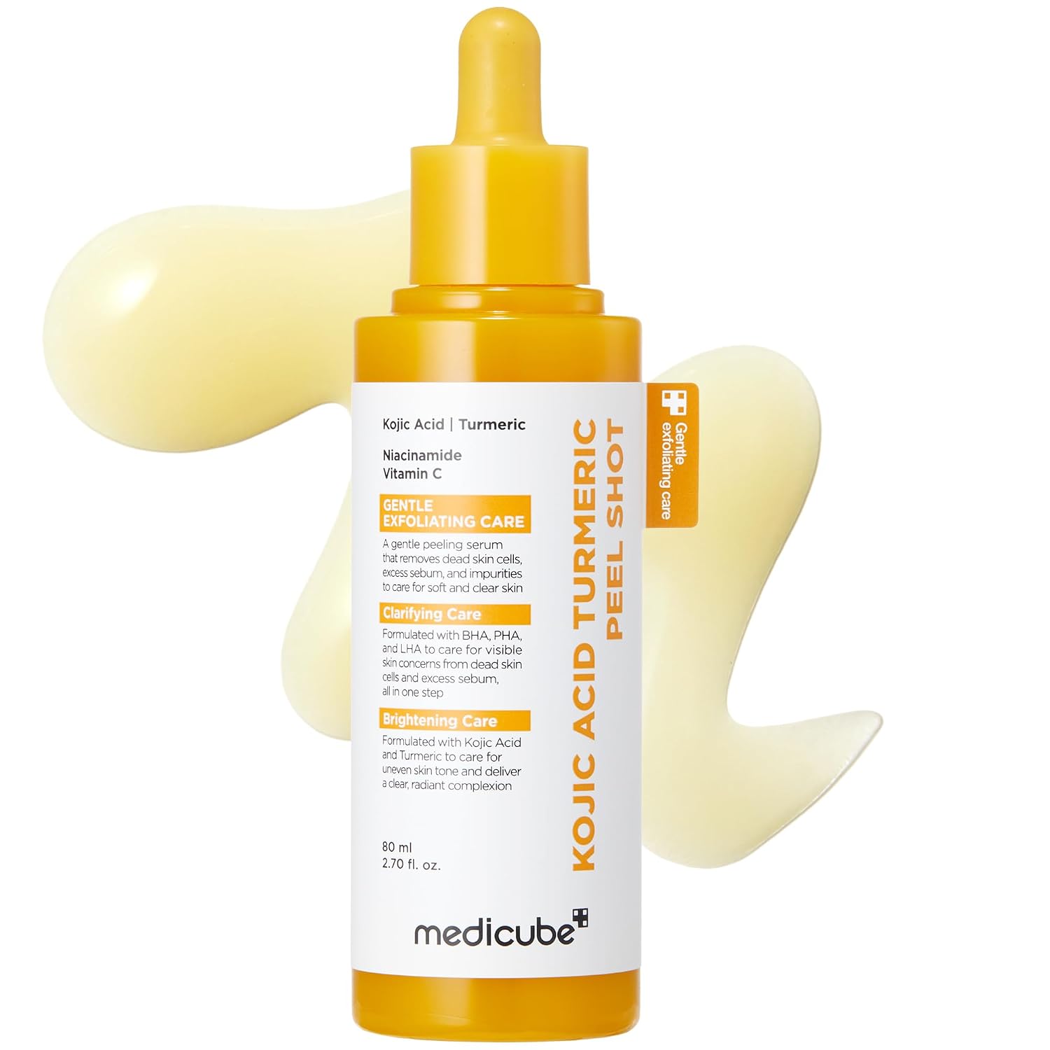 Medicube Turmeric Peel Shot - Gentle Daily Exfoliant with BHA/LHA/PHA for Dull Skin, 2.7 fl.oz