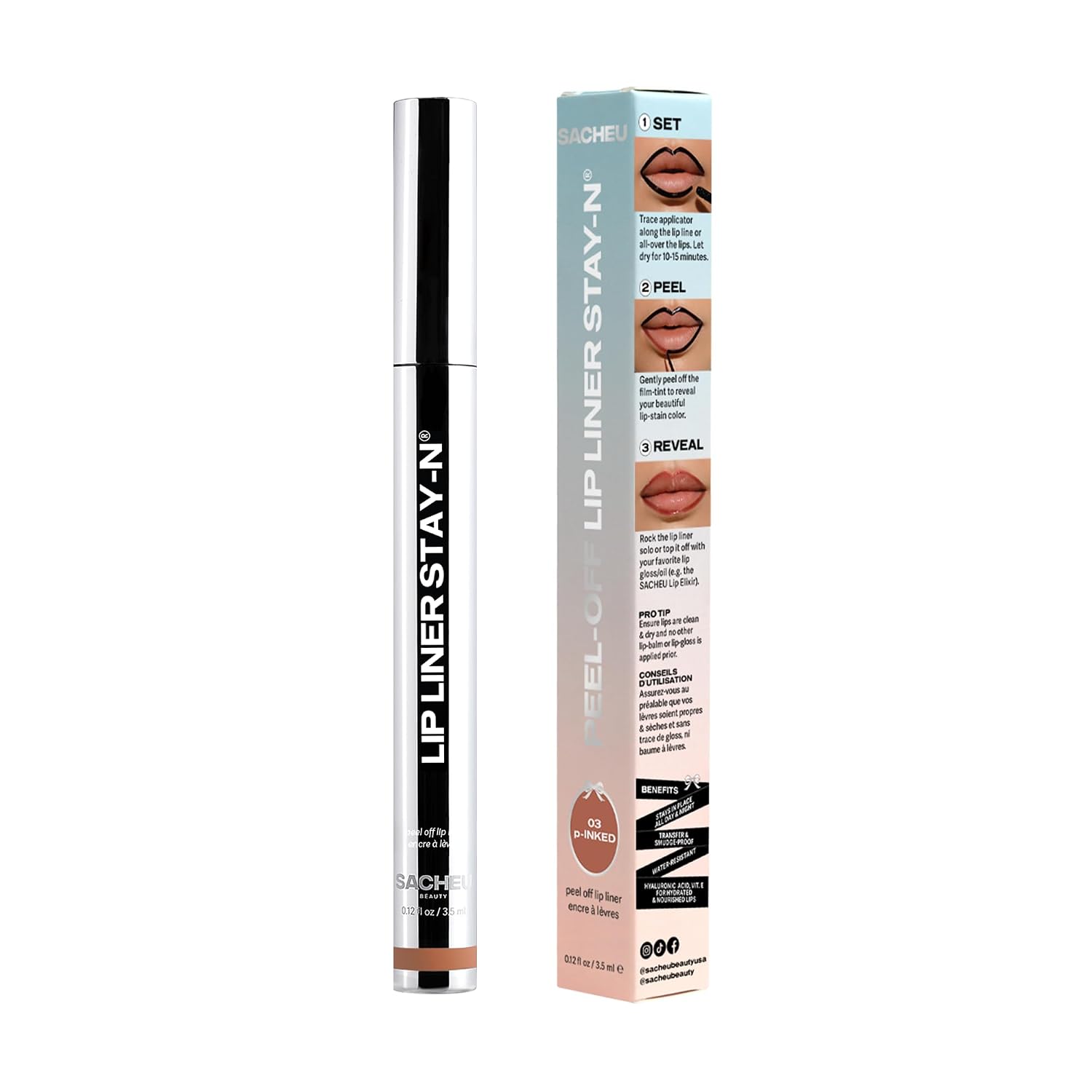 Sacheu STAY-N Peel Off Lip Liner - Long Lasting Waterproof Matte Lip Stain with Hyaluronic Acid