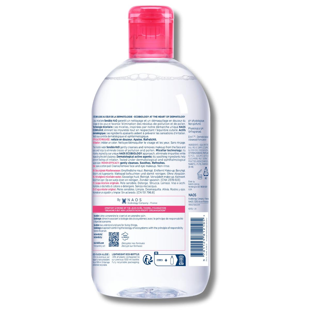 Bioderma Sensibio H2O Micellar Water - Gentle Makeup Remover for Sensitive Skin, 500ml
