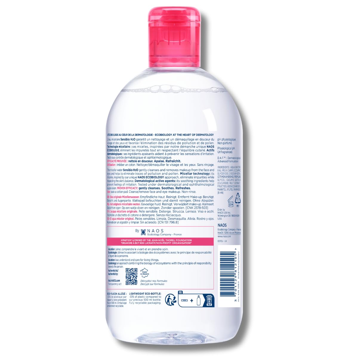 Bioderma Sensibio H2O Micellar Water - Gentle Makeup Remover for Sensitive Skin, 500ml
