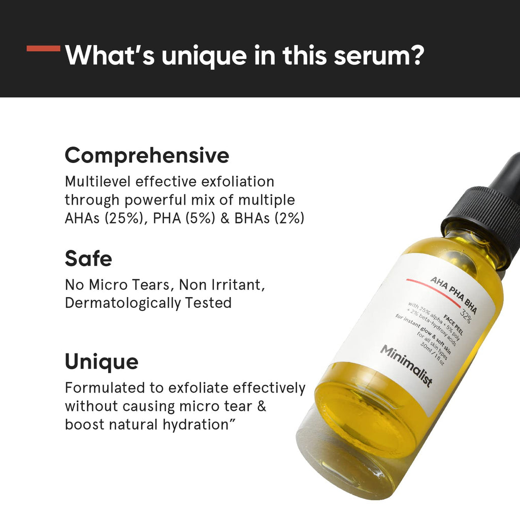 Minimalist 32% AHA BHA Peeling Solution for Glowing Skin & Pore Cleanse - 1 fl oz