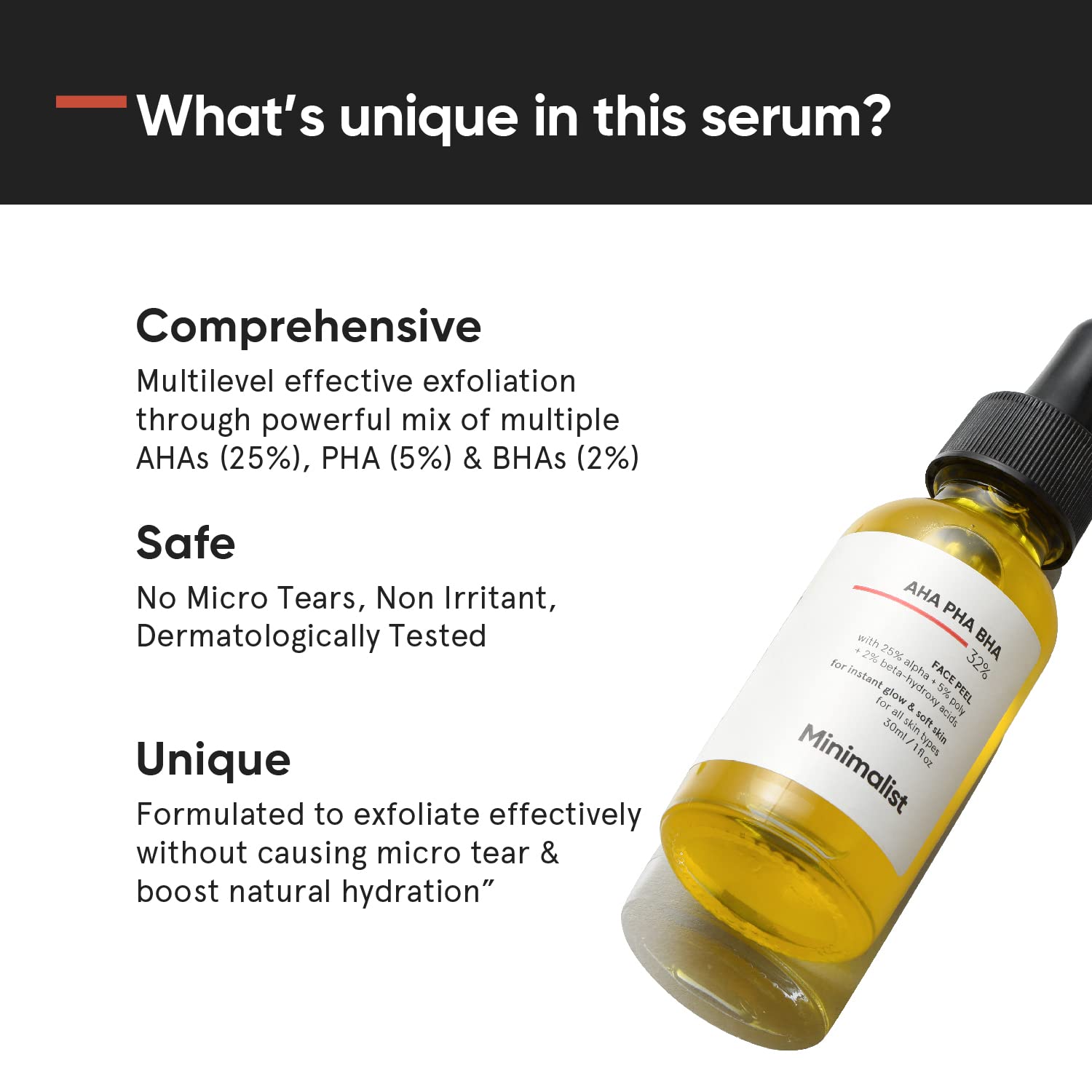 Minimalist 32% AHA BHA Peeling Solution for Glowing Skin & Pore Cleanse - 1 fl oz