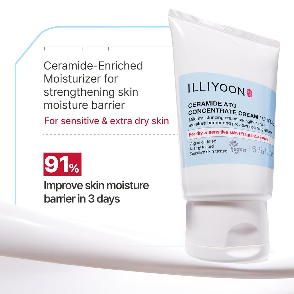 Illiyoon Ceramide Ato Concentrate Cream - 100hr Hydration for Dry & Sensitive Skin, Gentle for All Ages