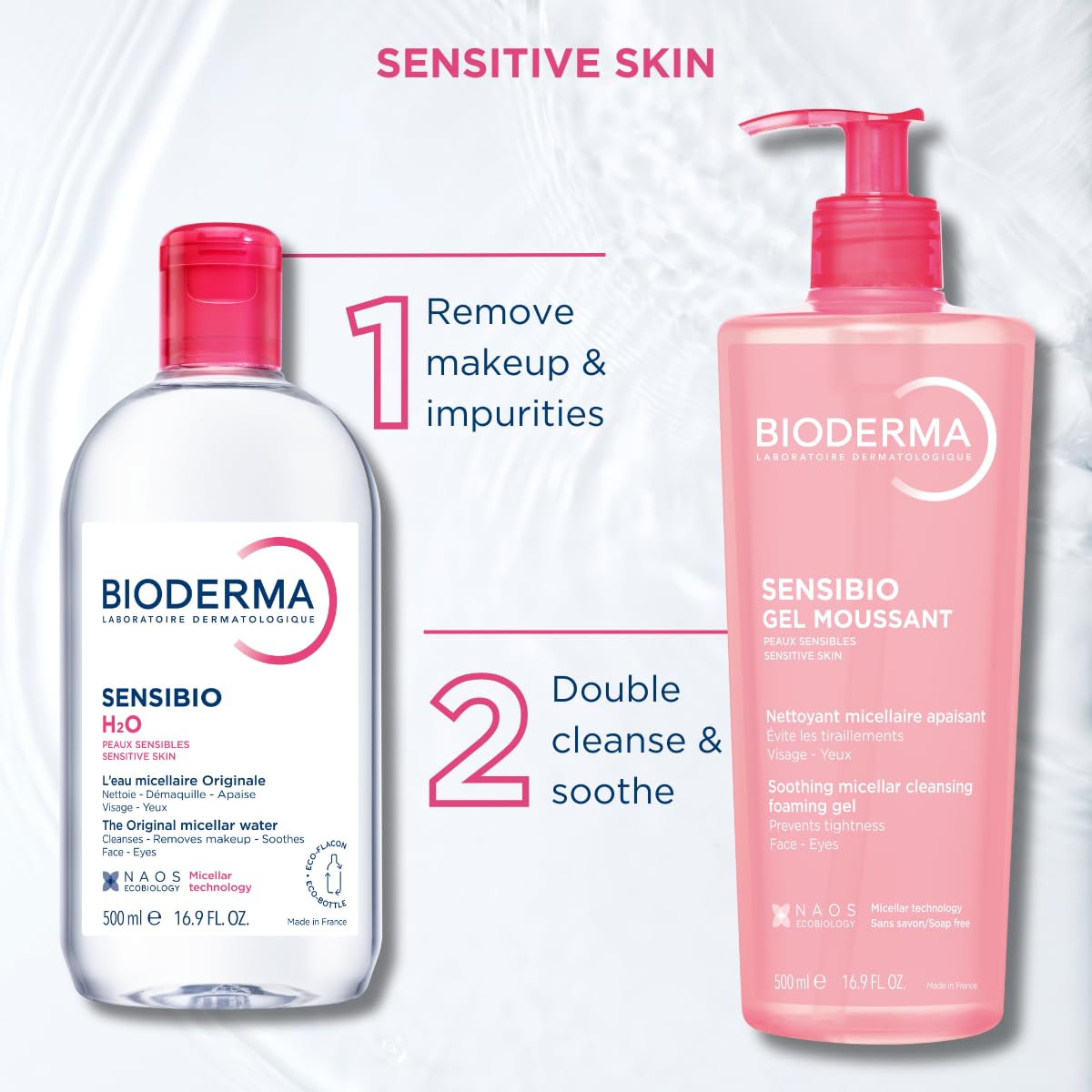 Bioderma Sensibio H2O Micellar Water - Gentle Makeup Remover for Sensitive Skin, 500ml