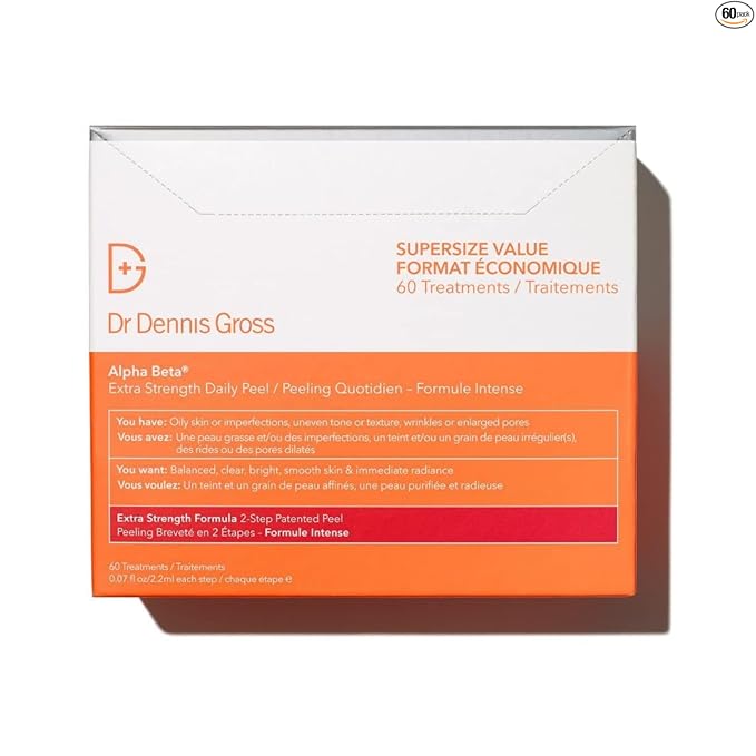 Dr. Dennis Gross Alpha Beta Extra Strength Daily Peel - 2-Step Exfoliating Pads for Anti-Aging & Smoother Skin, 60 Treatments