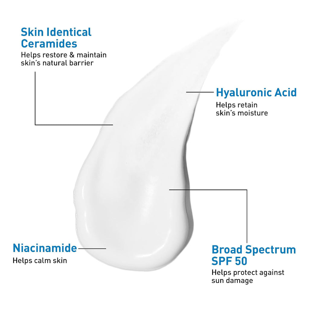 CeraVe AM Facial Moisturizer SPF 50 - Hydrating Daily Face Lotion with Broad Spectrum Sunscreen & Ceramides for All Skin Types