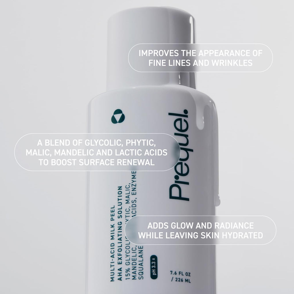 Prequel Skin Multi-Acid Milk Peel - 15% Glycolic Acid Face Exfoliant for Brighter, Smoother Skin, 7.6 oz
