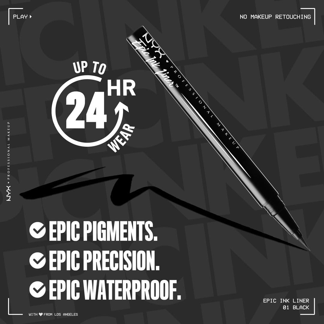 NYX Professional Makeup Epic Ink Waterproof Liquid Eyeliner - Matte Black, Cruelty-Free