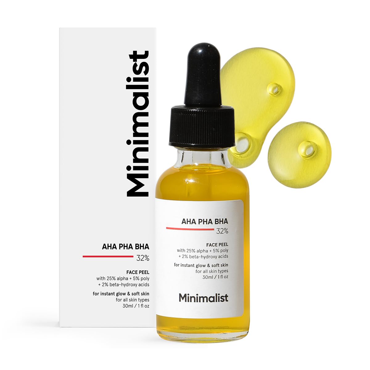 Minimalist 32% AHA BHA Peeling Solution for Glowing Skin & Pore Cleanse - 1 fl oz