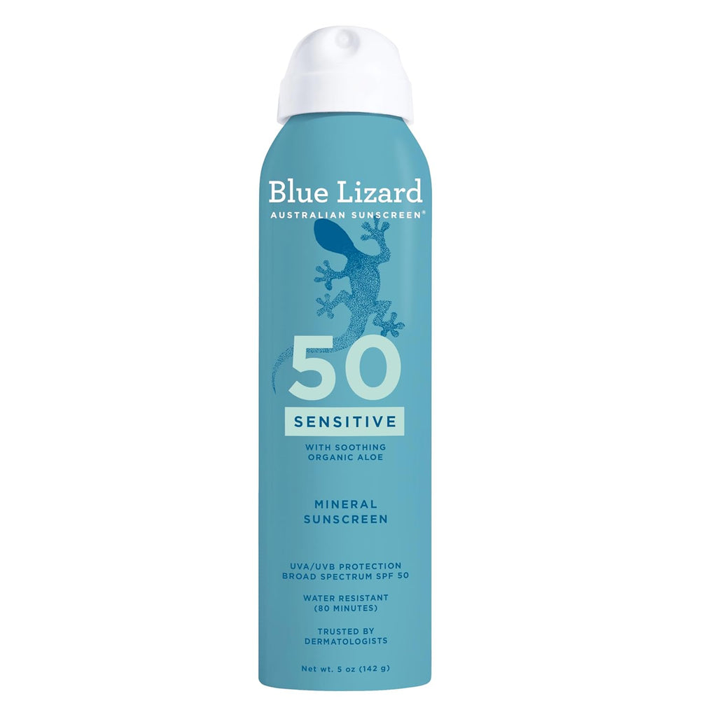Blue Lizard Sensitive Mineral SPF 50 Spray - Dermatologist-Recommended Zinc Oxide Sunscreen for Sensitive Skin, 5 oz