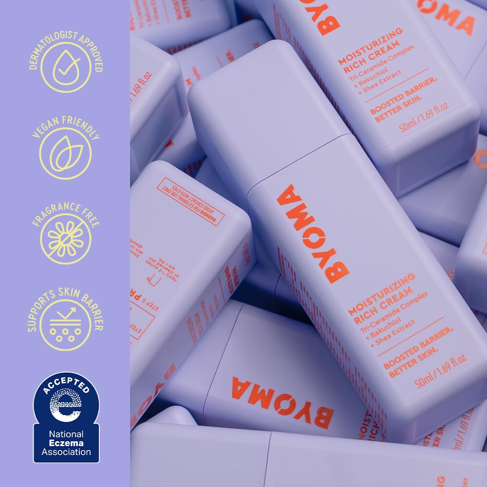 BYOMA Moisturizing Rich Cream with Bakuchiol & Ceramide for Dry Skin - Anti Wrinkle, Alcohol Free, 1.69 fl oz