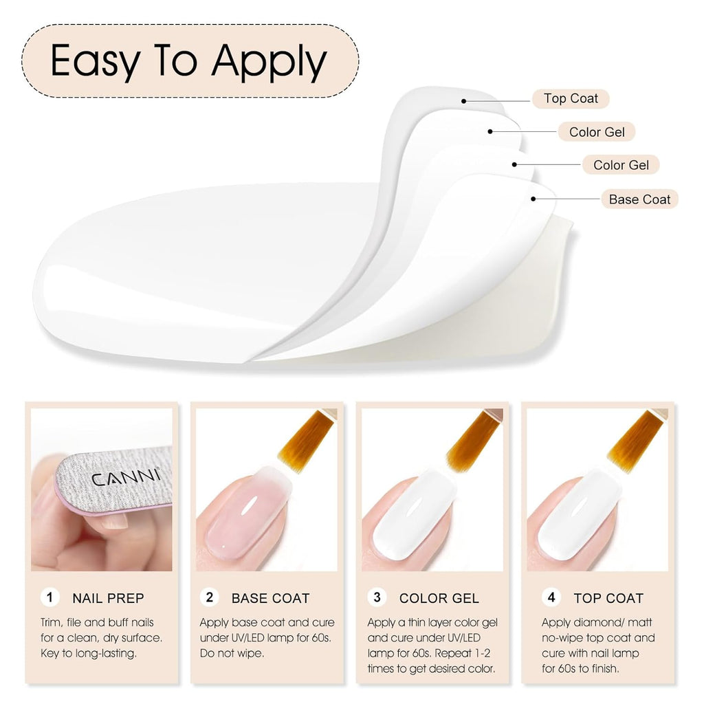 CANNI Pure White Gel Nail Polish - High Gloss UV/LED Soak-Off for French Manicure