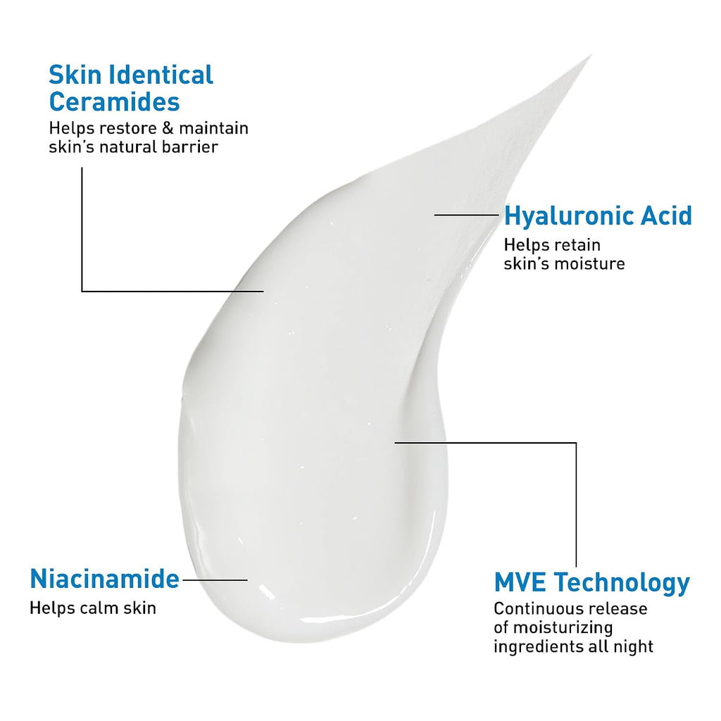 CeraVe PM Night Moisturizer with Hyaluronic Acid & Niacinamide for All Skin Types, 3 oz