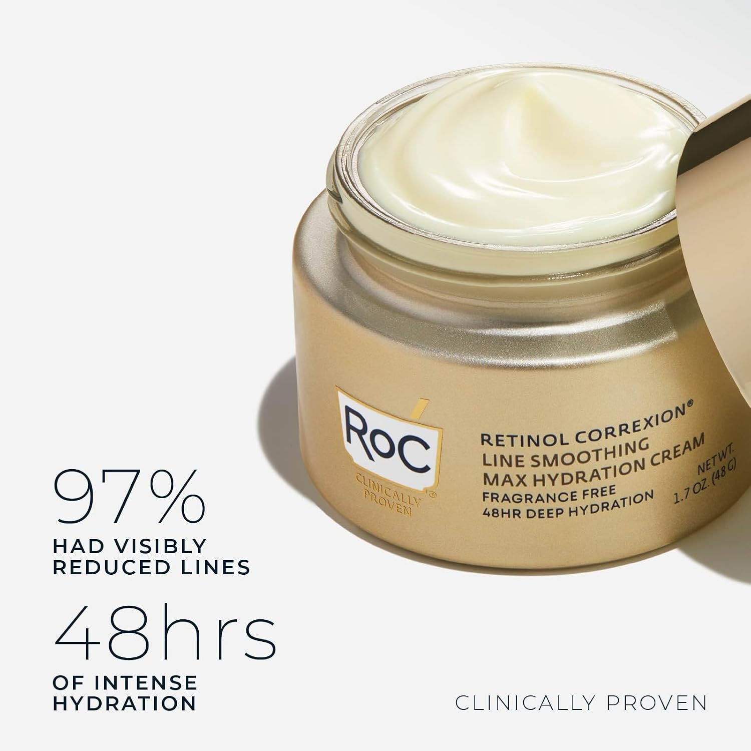 RoC Retinol Correxion Max Hydration Anti-Aging Face Cream - Fragrance-Free & Oil-Free Moisturizer for Wrinkles & Dry Skin