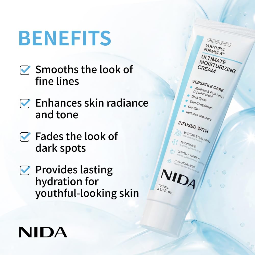 NIDA Youthful Formula Moisturizing Cream for Wrinkles & Dry Skin - Hyaluronic Acid, Collagen | 100ml