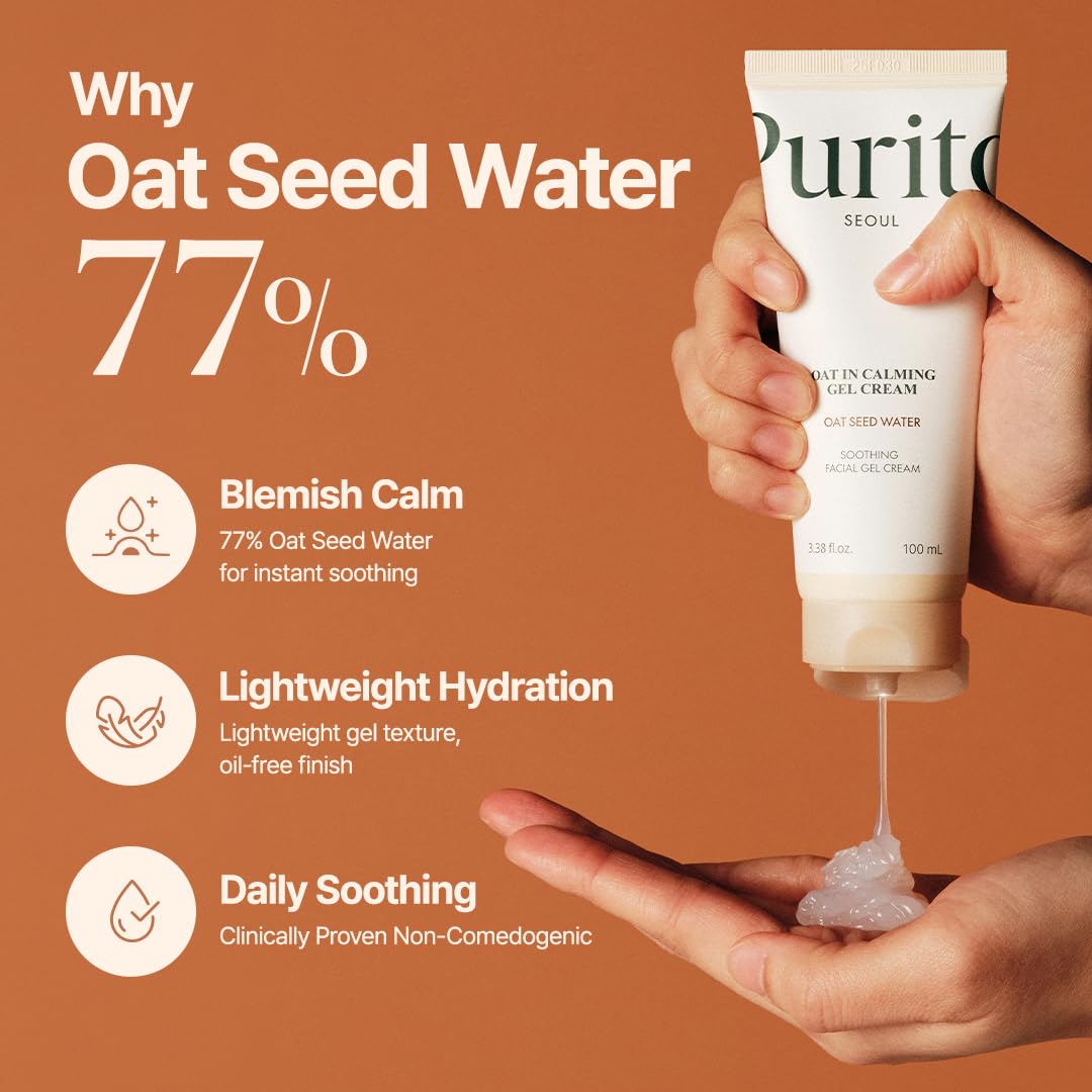 PURITO Oat Calming Gel Cream - Lightweight Moisturizer for Blemish Calm & Soothing Hydration (100mL)