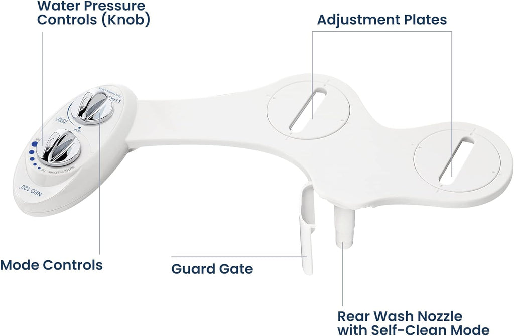 LUXE Bidet NEO 120 White - Self-Cleaning Non-Electric Toilet Seat Attachment