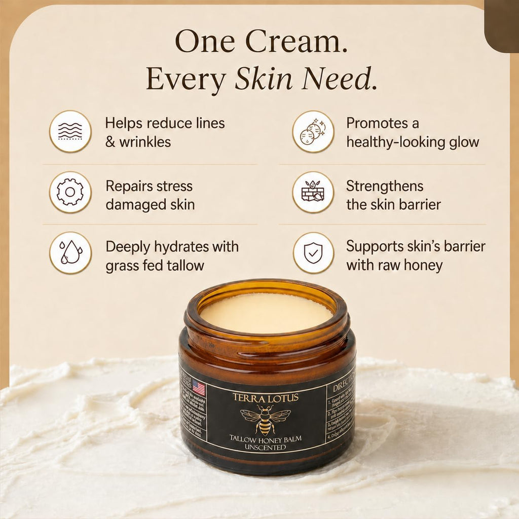 Terra Lotus Organic Grass-Fed Beef Tallow Balm - Unscented Face Moisturizer (2 oz)