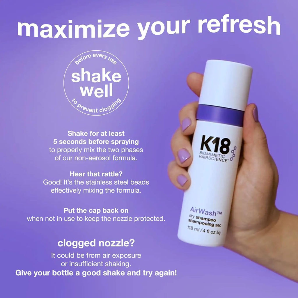 K18 Non-Aerosol Dry Shampoo - Odor-Eliminating & Oil-Control for Up to 3 Days
