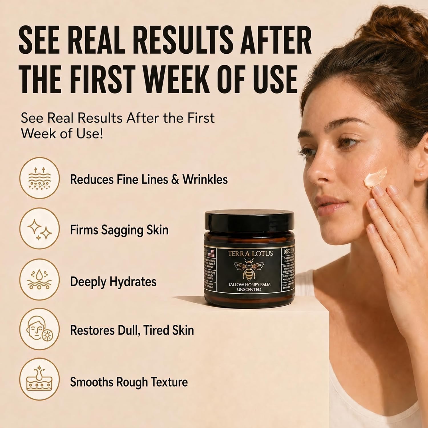 Terra Lotus Organic Grass-Fed Beef Tallow Balm - Unscented Face Moisturizer (2 oz)