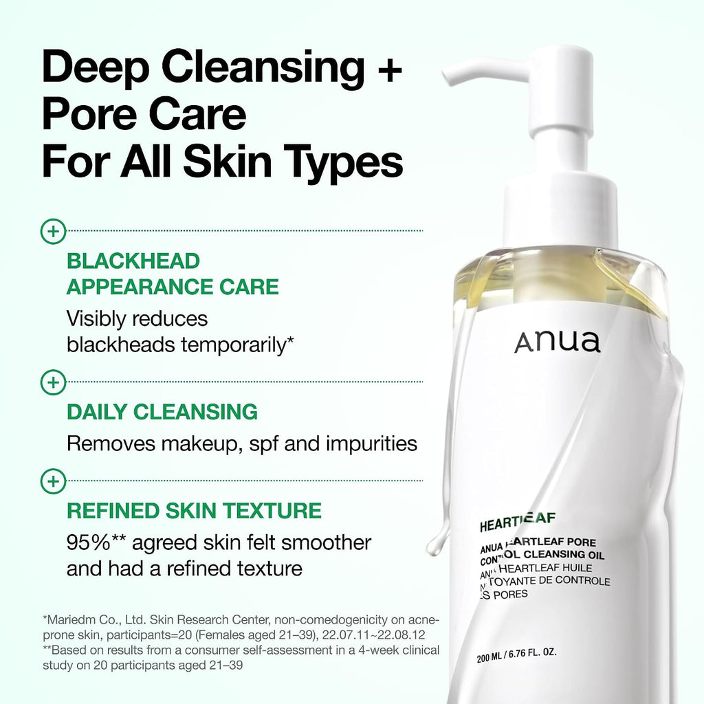 ANUA Heartleaf Pore Control Cleansing Oil - Gentle Makeup Remover for All Skin Types, 200ml