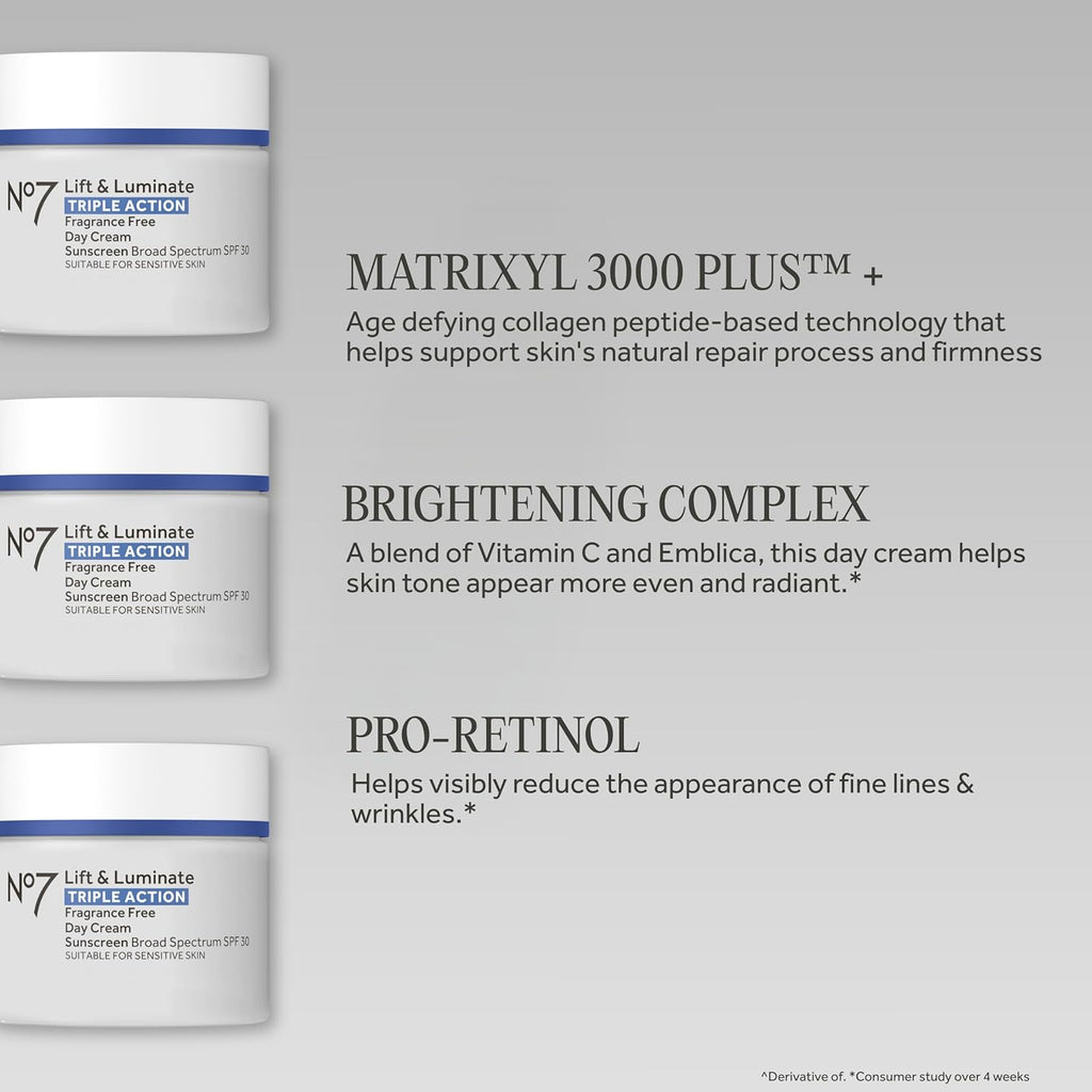 No7 Lift & Luminate Triple Action Face Cream - Anti-Aging Moisturizer with SPF 30 for Mature Skin