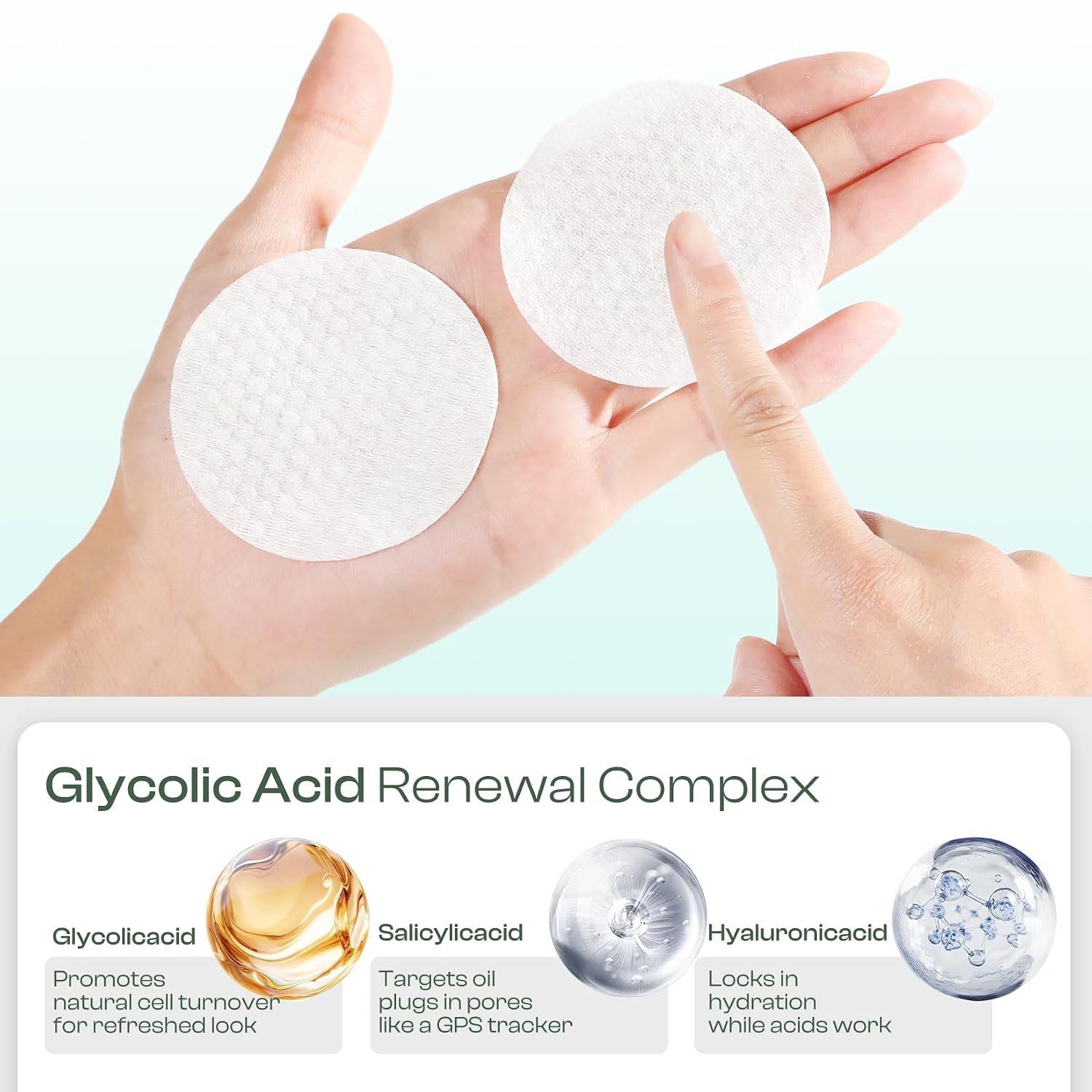 Jtopyrt 20% Glycolic Acid Pads - Dual-Sided Exfoliating Face Peels for Acne & Fine Lines, 60 Count