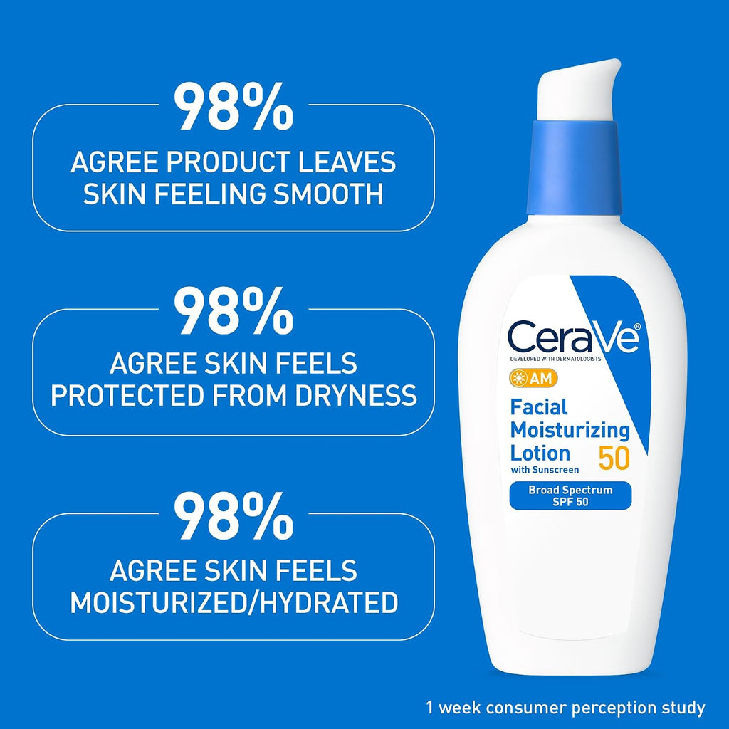 CeraVe AM Facial Moisturizer SPF 50 - Hydrating Daily Face Lotion with Broad Spectrum Sunscreen & Ceramides for All Skin Types
