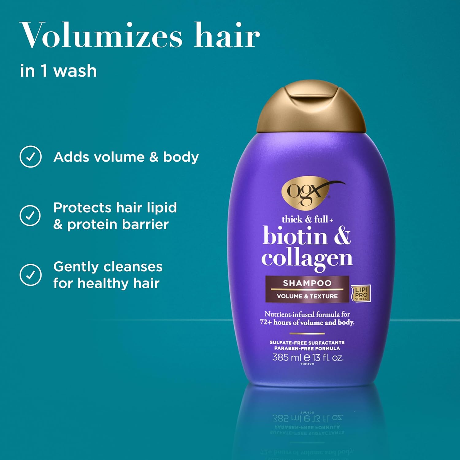 OGX Thick & Full + Biotin & Collagen Volumizing Shampoo - Sulfate-Free for Volume, 13 fl. oz
