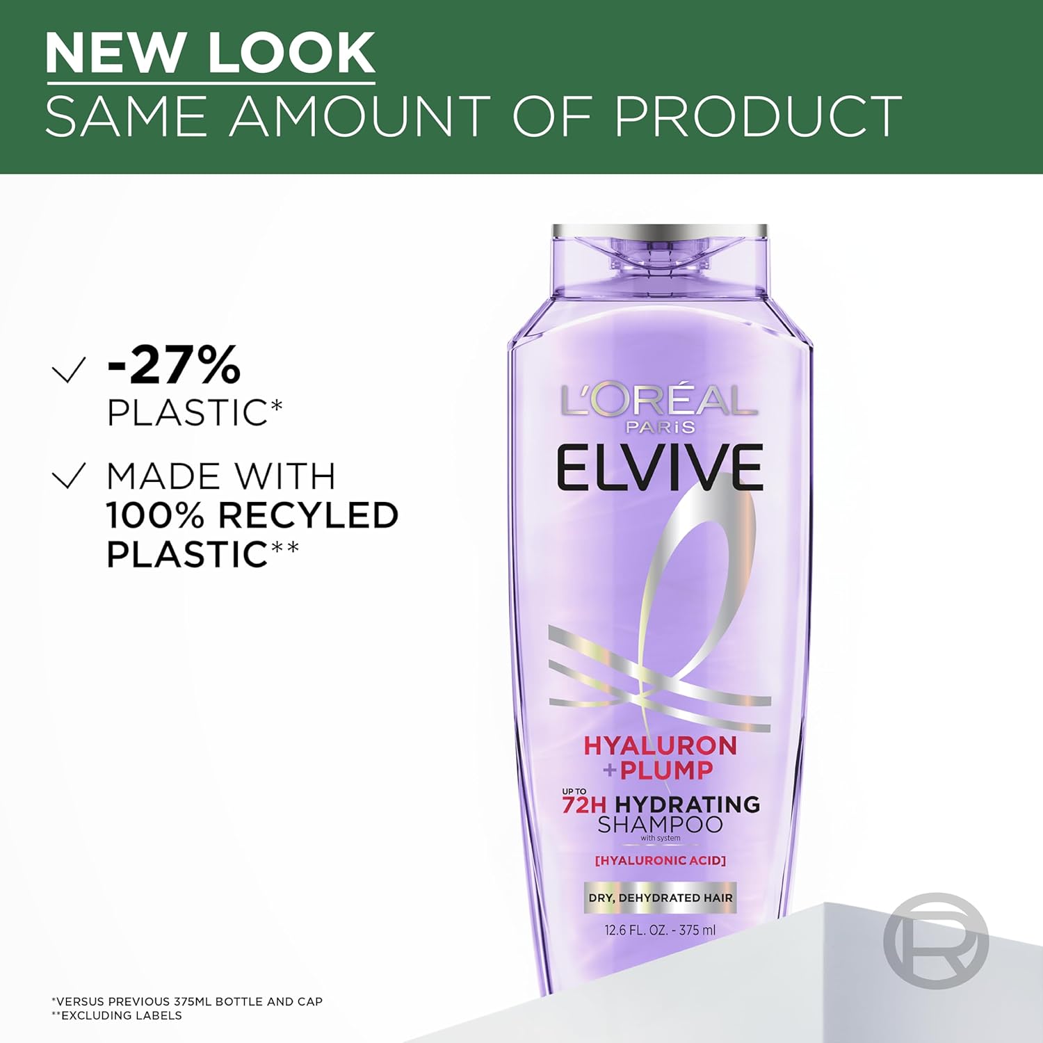 L'Oreal Paris Elvive Hyaluron Plump Shampoo - 72H Moisture for Dry Hair, Paraben-Free, 12.6 Fl Oz