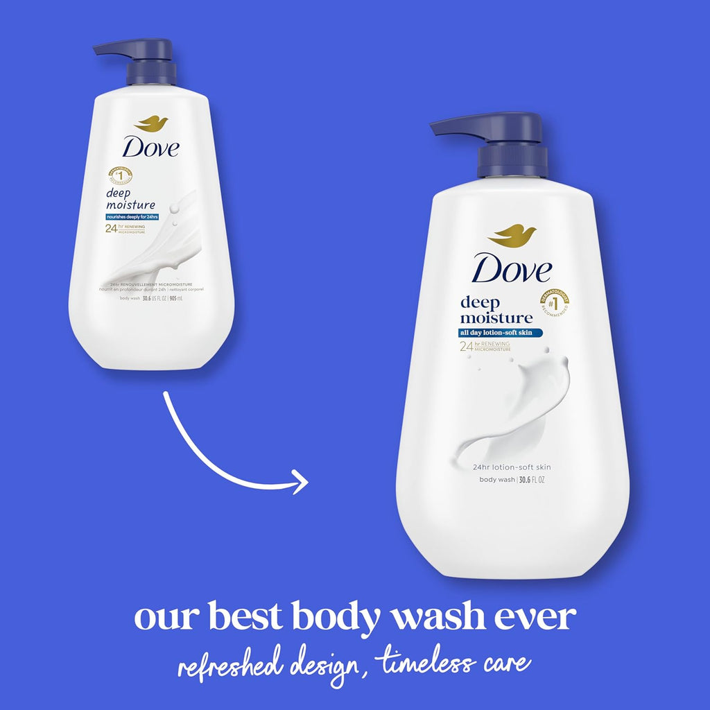 Dove Deep Moisture Body Wash for Dry Skin - 24HR Lotion Softness with No Sulfates & Parabens