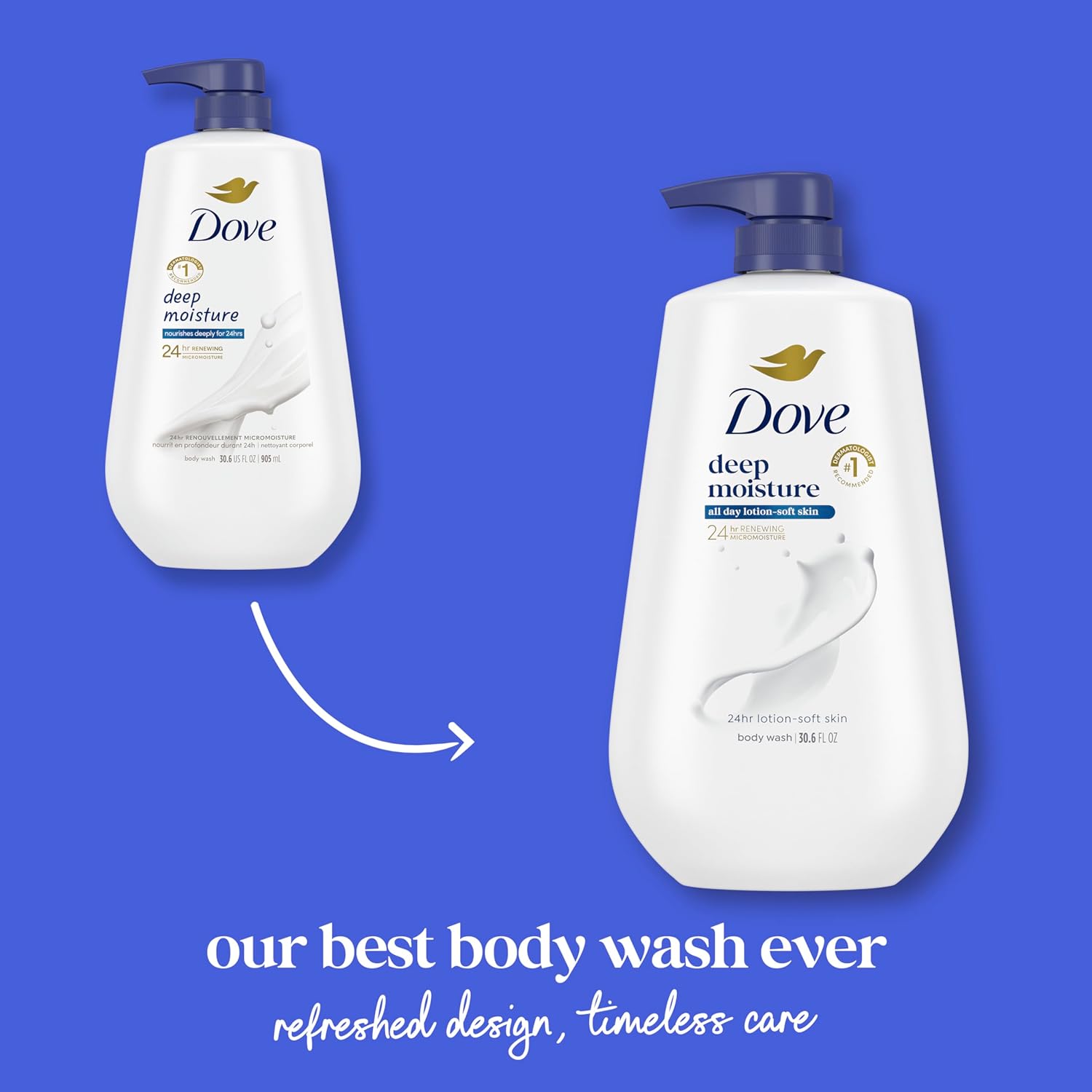 Dove Deep Moisture Body Wash for Dry Skin - 24HR Lotion Softness with No Sulfates & Parabens