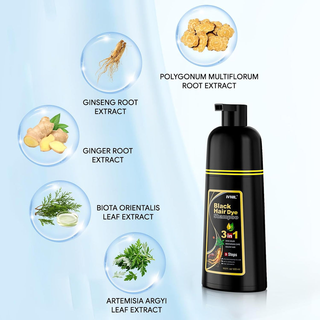 Ivnil Gray Hair Coverage Shampoo - Semi Permanent Dye for Men & Women, 500ml
