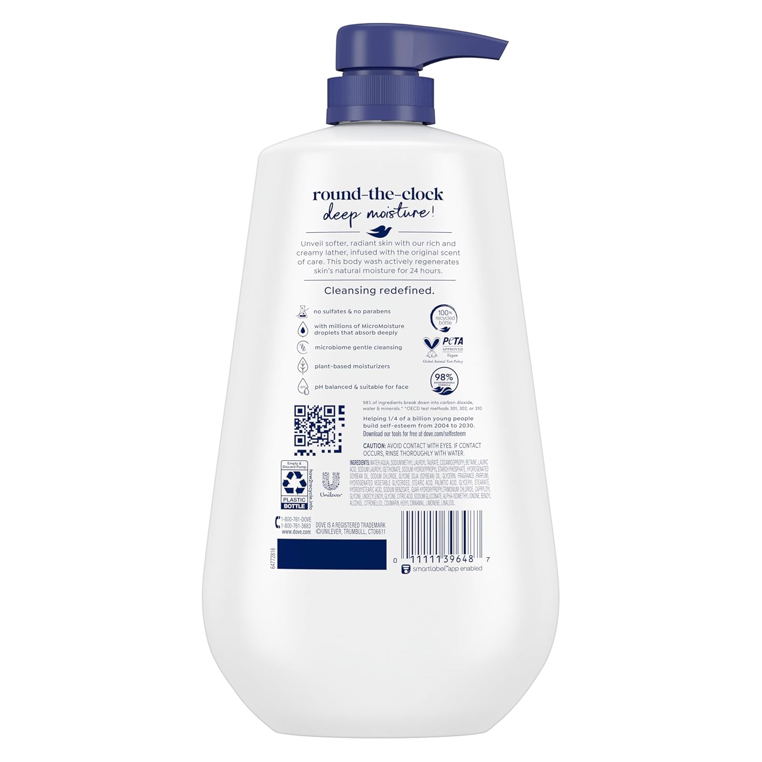 Dove Deep Moisture Body Wash for Dry Skin - 24HR Lotion Softness with No Sulfates & Parabens