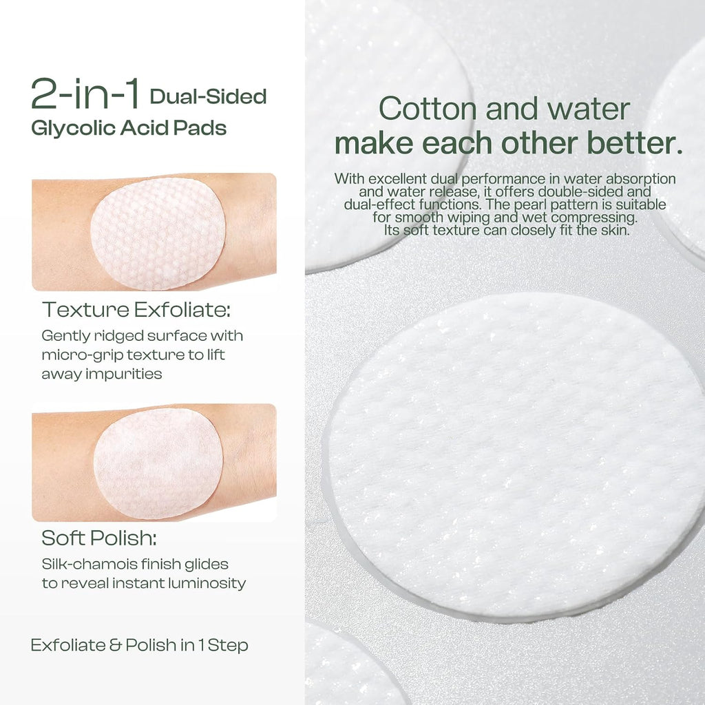 Jtopyrt 20% Glycolic Acid Pads - Dual-Sided Exfoliating Face Peels for Acne & Fine Lines, 60 Count
