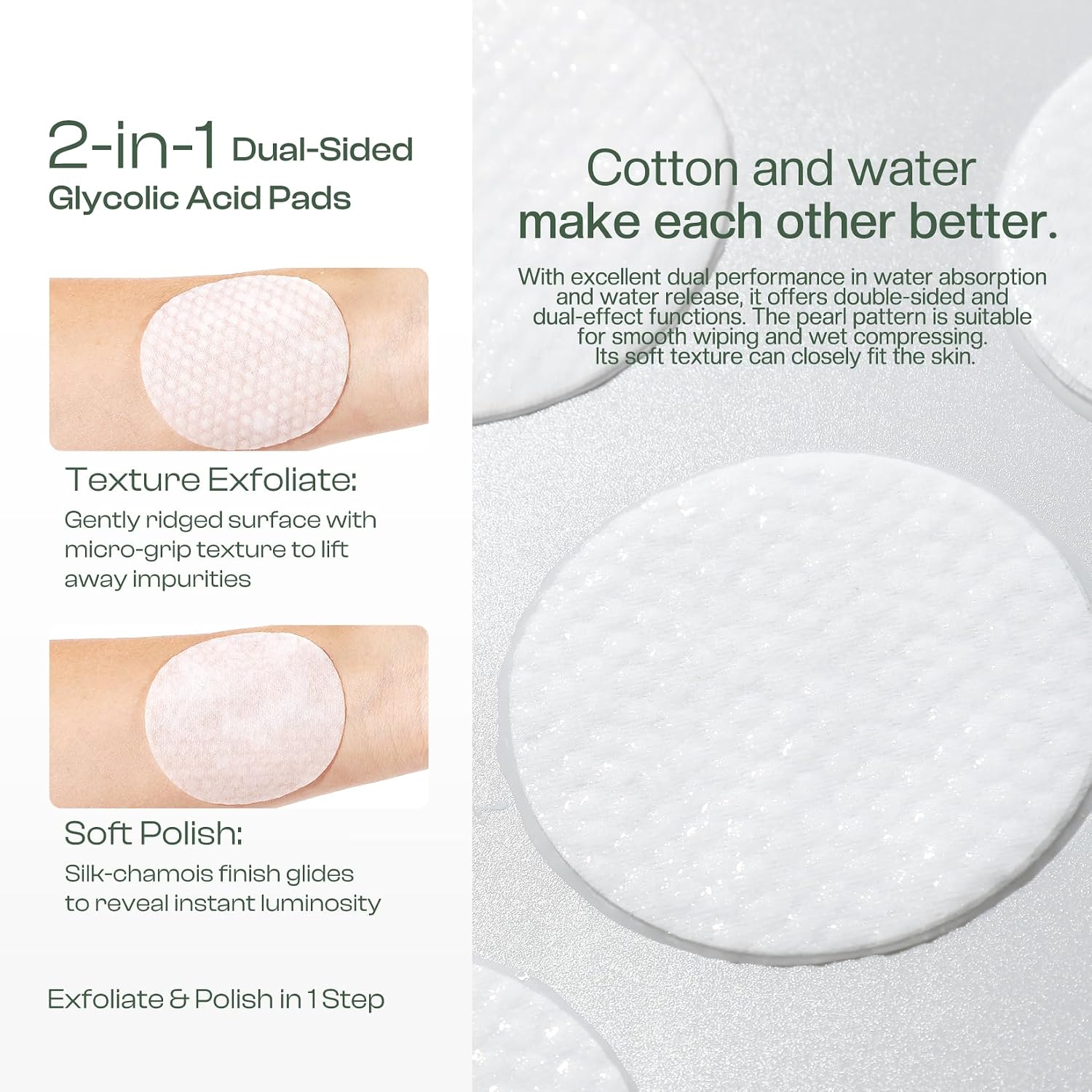 Jtopyrt 20% Glycolic Acid Pads - Dual-Sided Exfoliating Face Peels for Acne & Fine Lines, 60 Count