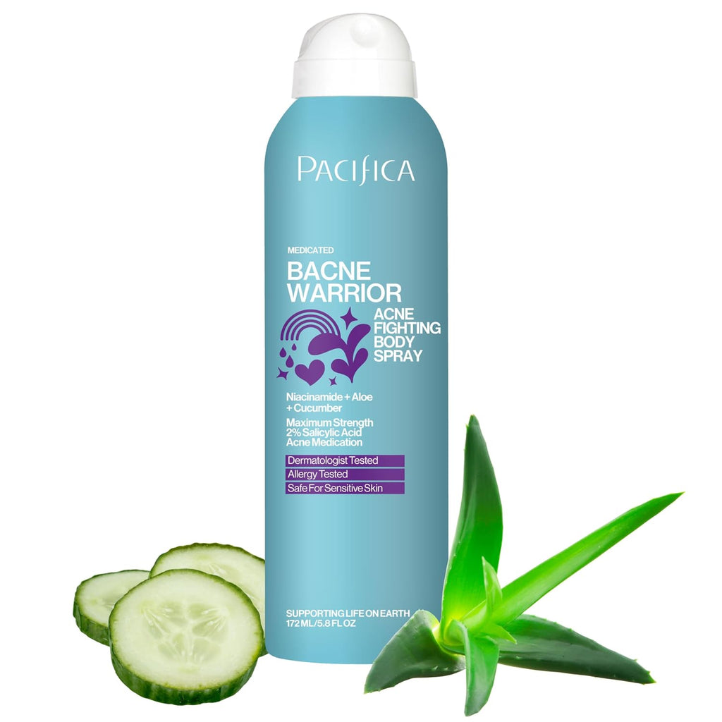 Pacifica Bacne Warrior - 2% Salicylic Acid Back Acne Spray for Body & Chest, Dermatologist Tested, 6 Fl Oz